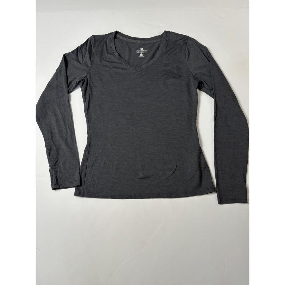 Normcore Segments Womens S 100% Merino Wool Long Sleeve V-Neck Top  Gray